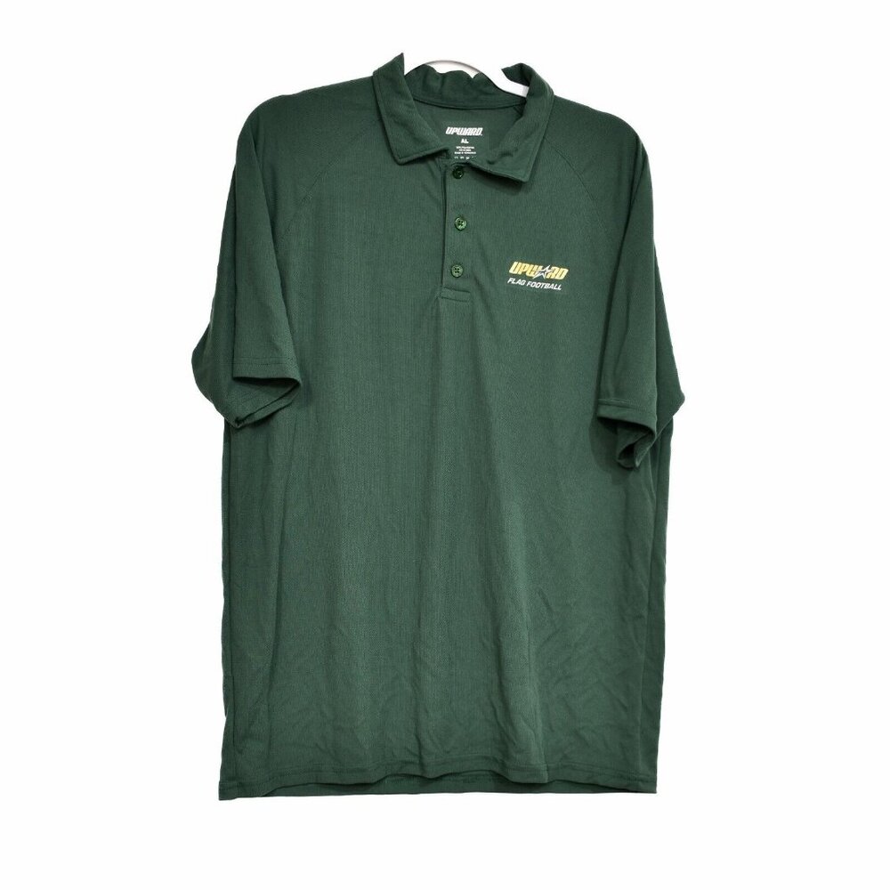 Upward Flag Football Mens Dark Green Polo Shirt Short Sleeve Polyester Size L